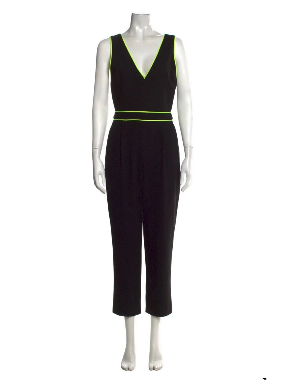 Alice + Olivia Black Sleeveless V-Neck Jumpsuit with Neon Trim